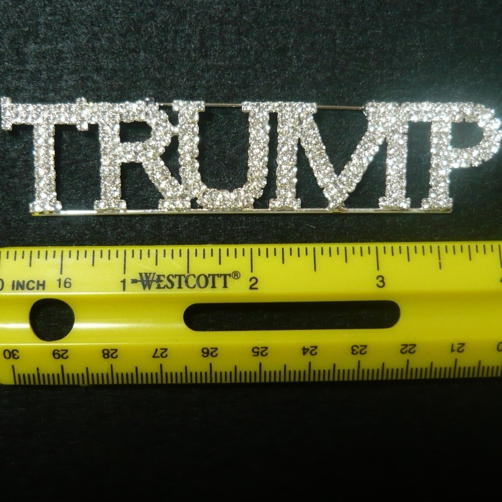Large 4 Inch Sparkling Rhinestone Trump Pin - Picture 2 of 4